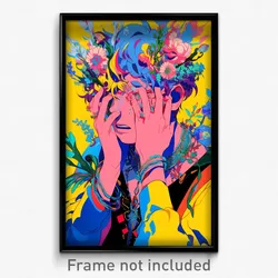 Anime Art Poster - Boy Feeling Disheartened Wearing Taut Flower Necklace (Print)