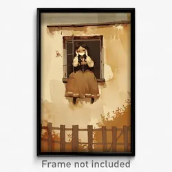 Art Poster - Girl Feeling Fright Wearing Active Brown Corset (Art Print)