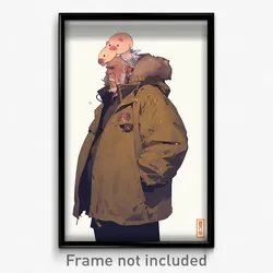 Anime Art Poster - Man Feeling Careless Wearing Sophisticated Fur Hat (Print)