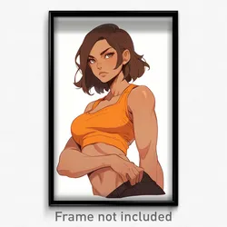 Art Poster - Woman Feeling Triumphant Wearing Idealistic Orange Vest (Art Print)