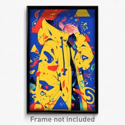 Anime Art Poster - Boy Feeling Embarrassment, Triangular Yellow Coat (Print)