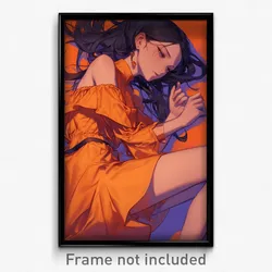 Anime Art Poster - Girl Feeling Numb Wearing Violet Orange Dress (Print)