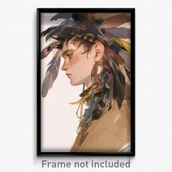 Art Poster - Boy Feeling Loopy Wearing Natural Feather Hair Ornament (Print)