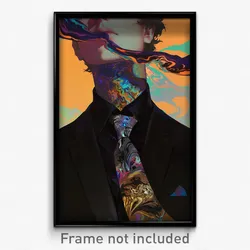 Anime Art Poster - Man Feeling Modesty Wearing Crazy Black Necktie (Print)