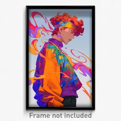 Art Poster - Boy Feeling Interest Wearing Vibrant Orange Hairband (Art Print)