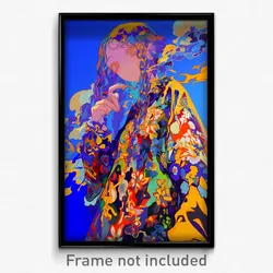 Art Poster - Girl Feeling Apprehension Wearing Flowery Frilled Shirt (Art Print)