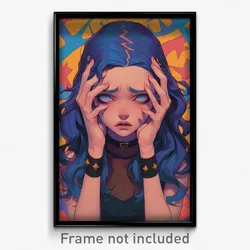 Art Poster - Girl Feeling Regret Wearing Impeccable Blue Choker (Art Print)