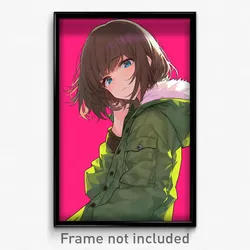 Anime Art Poster - Woman Feeling Unsettled, Kaleidoscopic Green Jacket (Print)