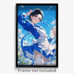 Anime Art Poster - Boy Feeling Enthusiasm Wearing Blue Maid Apron (Print)