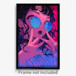 Anime Art Poster - Girl Feeling Dumbstruck, Whimsical Blue Tinted Eyewear