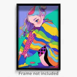 Anime Art Poster - Woman Feeling Dislike Wearing Merry Colored Stripes (Print)