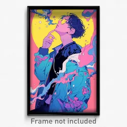 Art Poster - Man Feeling Bitter Sweetness Wearing Cute Aqua Jacket (Art Print)