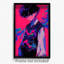 Anime Art Poster - Boy Feeling Fright Wearing Modern Black Vest (Print)
