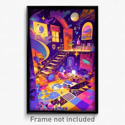 Art Poster - Worldly Entertainment Room (Psychedelic Trippy Weird Cartoon Print)