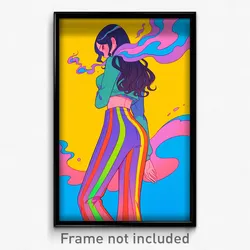 Anime Art Poster - Woman Feeling Bliss Wearing Livid Striped Pants (Print)