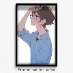 Anime Art Poster - Boy Feeling Pity Wearing Blue Rectangular Eyewear (Print)
