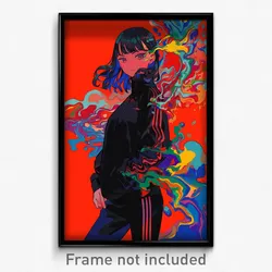 Anime Art Poster - Girl Feeling Tension Wearing Black Track Suit (Print)