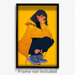 Anime Art Poster - Girl Feeling Brazen Wearing Thoughtful Yellow Jacket (Print)