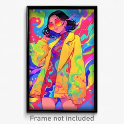 Anime Art Poster - Girl Feeling Annoyance Wearing Superb Yellow Cardigan (Print)