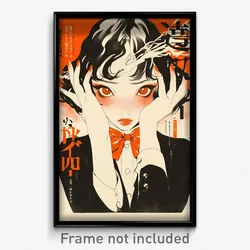 Japanese Movie Poster - Girl Feeling Bewildered, Academic Red Bowtie (Art Print)