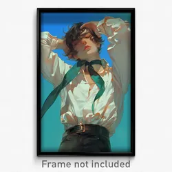 Art Poster - Boy Feeling Amusement Wearing Worn Green Ribbon (Art Print)