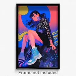Movie Art Poster - Woman Feeling Delighted, Gripping Blue Footwear (Film Print)