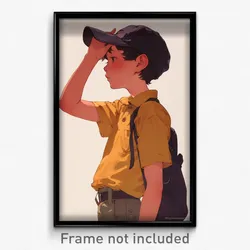 Anime Art Poster - Boy Feeling Idleness Wearing Classic Baseball Cap (Print)