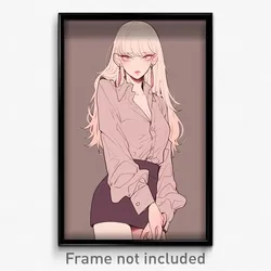 Anime Art Poster - Girl Feeling Exasperated, Well Groomed Untucked Shirt (Print)