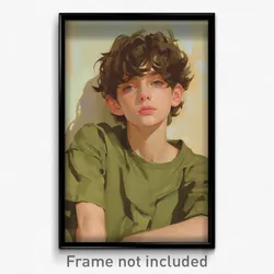 Art Poster - Boy Feeling Assertive Wearing Artistic Green Shirt (Art Print)