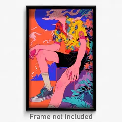 Anime Art Poster - Man Feeling Stressed Wearing White Black Socks (Print)