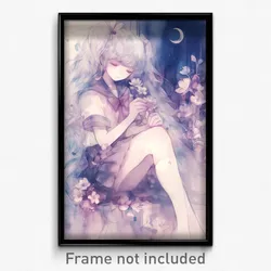 Art Poster - Girl Feeling Insecurity Wearing Strong Moon Ornament (Art Print)