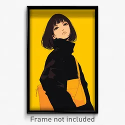 Anime Art Poster - Girl Feeling Contempt Wearing Glamorous Yellow Bag (Print)