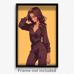 Anime Art Poster - Girl Feeling Puzzled Wearing Glorious Pant Suit (Print)