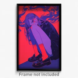 Anime Art Poster - Girl Feeling Discontentment Wearing Purple Red Socks (Print)