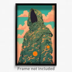 Movie Art Poster - Man Feeling Modesty, Green Brown Hoodie (Retro Film Print)