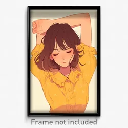 Anime Art Poster - Woman Feeling Flakey, Yellow Frilled Shirt Collar (Print)