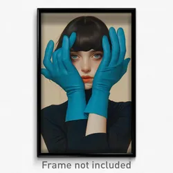 Art Poster - Girl Feeling Mad Wearing Zany Aqua Gloves (Art Print)