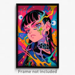 Anime Art Poster - Girl Feeling Kind Wearing Glaring Bat Hair Ornament (Print)