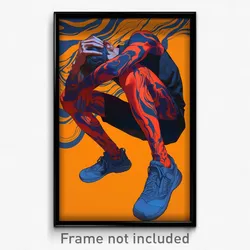 Art Poster - Man Feeling Focused Wearing Simplistic Red Legwear (Art Print)