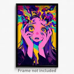 Anime Art Poster - Girl Feeling Nervous, Gripping Hair Through Headwear (Print)