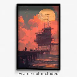 Art Poster - Smoggy Pier (Psychedelic Trippy Weird 11x17 Print)