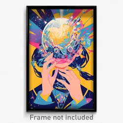Movie Art Poster - Girl Feeling Elation, Perfect Heart Button (Retro Film Print)
