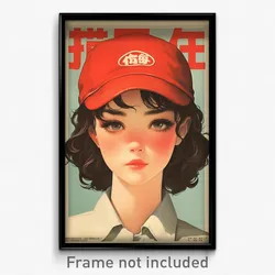 Chinese Movie Poster - Girl Feeling Smug, Adorable Baseball Cap (Art Print)