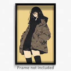 Anime Art Poster - Girl Feeling Coercive, Imaginative Camouflage Jacket (Print)
