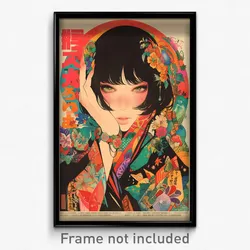Japanese Movie Poster - Woman Feeling Frustrated, Kaleidoscopic Flower Bracelet