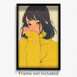 Anime Art Poster - Girl Feeling Hopeless, Ambitious Yellow Sweater (Print)