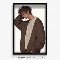 Anime Art Poster - Man Feeling Melancholy Wearing Agile Brown Cardigan (Print)