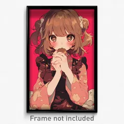 Anime Art Poster - Girl Feeling Nostalgic Wearing Silky Brown Apron (Print)