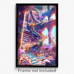 Art Poster - Colorful Library (Psychedelic Trippy Weird 11x17 Print)