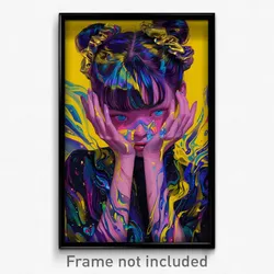 Art Poster - Girl Feeling Admiration Wearing Bright Yellow Scrunchie (Art Print)